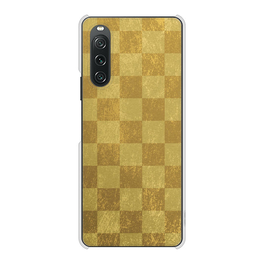 Xperia 10 V SO-52D docomo 高画質仕上げ 背面印刷 ハードケース 【619 市松模様-金(骨董風に傷んだイメージ)】
