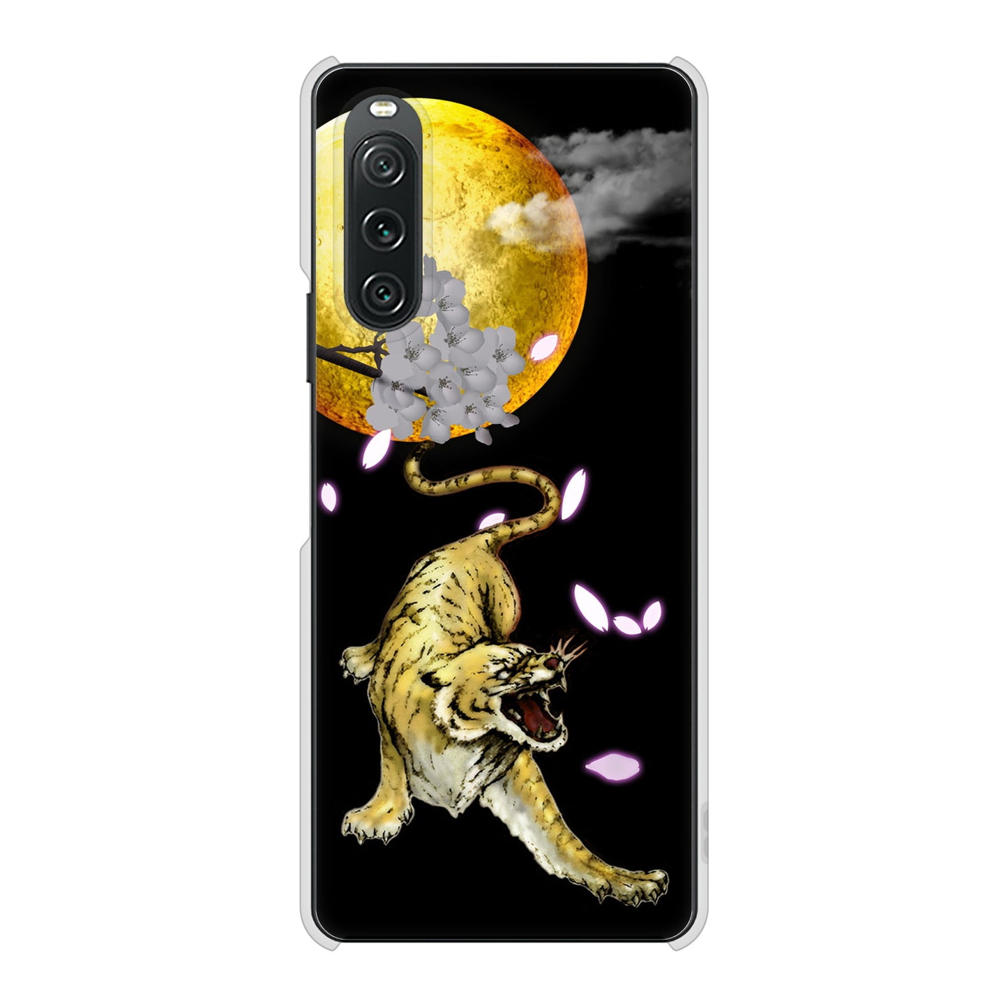 Xperia 10 V SO-52D docomo 高画質仕上げ 背面印刷 ハードケース月とタイガー