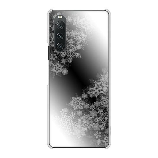 Xperia 10 V SO-52D docomo 高画質仕上げ 背面印刷 ハードケース 【YJ340 モノトーン 雪の結晶 】