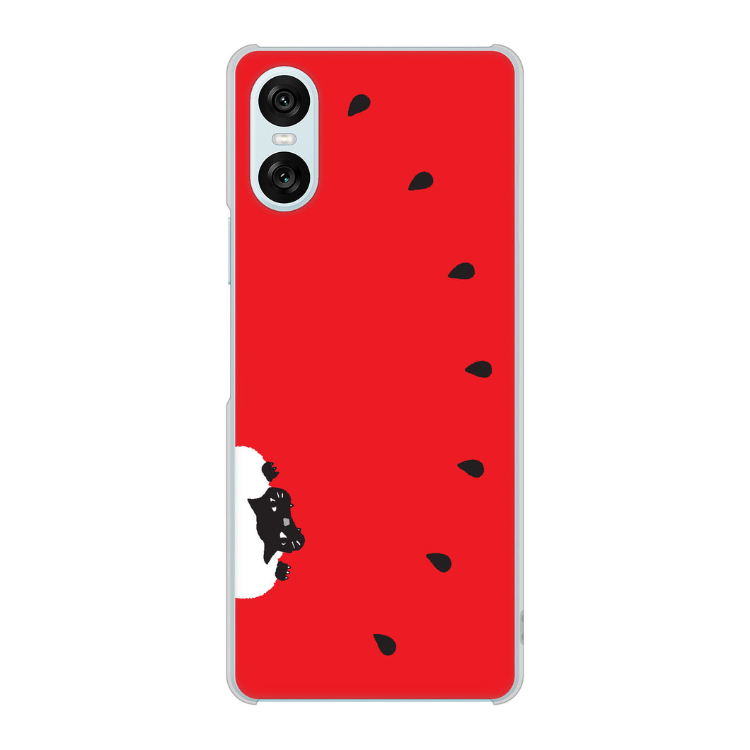 Xperia 10 VI SO-52E docomo 高画質仕上げ 背面印刷 ハードケースすいかをかじるネコ