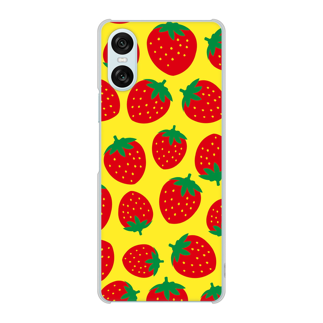 Xperia 10 VI SO-52E docomo 高画質仕上げ 背面印刷 ハードケース小さいイチゴ模様