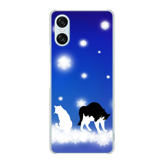 Xperia 10 VI SO-52E docomo 高画質仕上げ 背面印刷 ハードケース 【YJ335 雪の結晶 はちわれ】