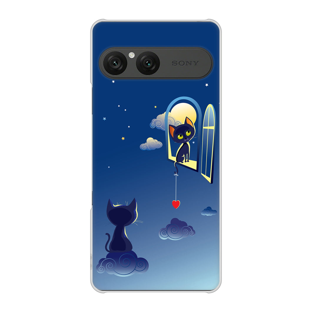 Xperia 10 VII SO-52F docomo 高画質仕上げ 背面印刷 ハードケース夜とネコ
