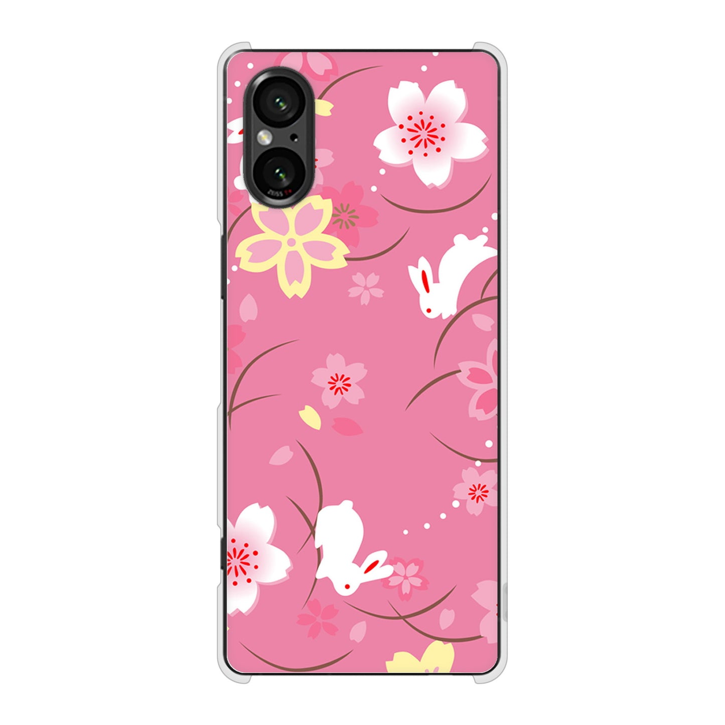 Xperia 5 V SO-53D docomo 高画質仕上げ 背面印刷 ハードケース 【149 桜と白うさぎ】