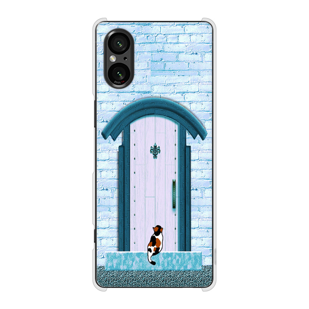 Xperia 5 V SO-53D docomo 高画質仕上げ 背面印刷 ハードケース猫とドア