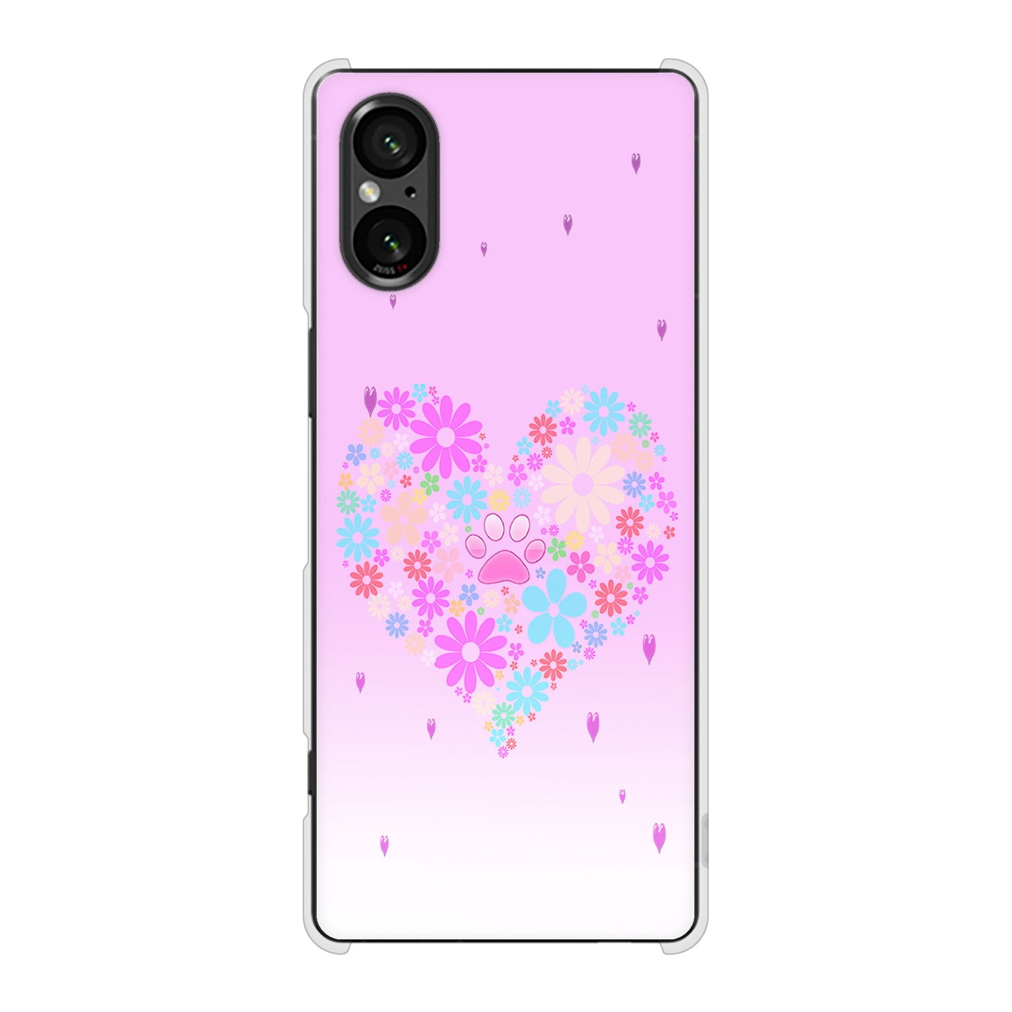 Xperia 5 V SO-53D docomo 高画質仕上げ 背面印刷 ハードケースハートと肉球