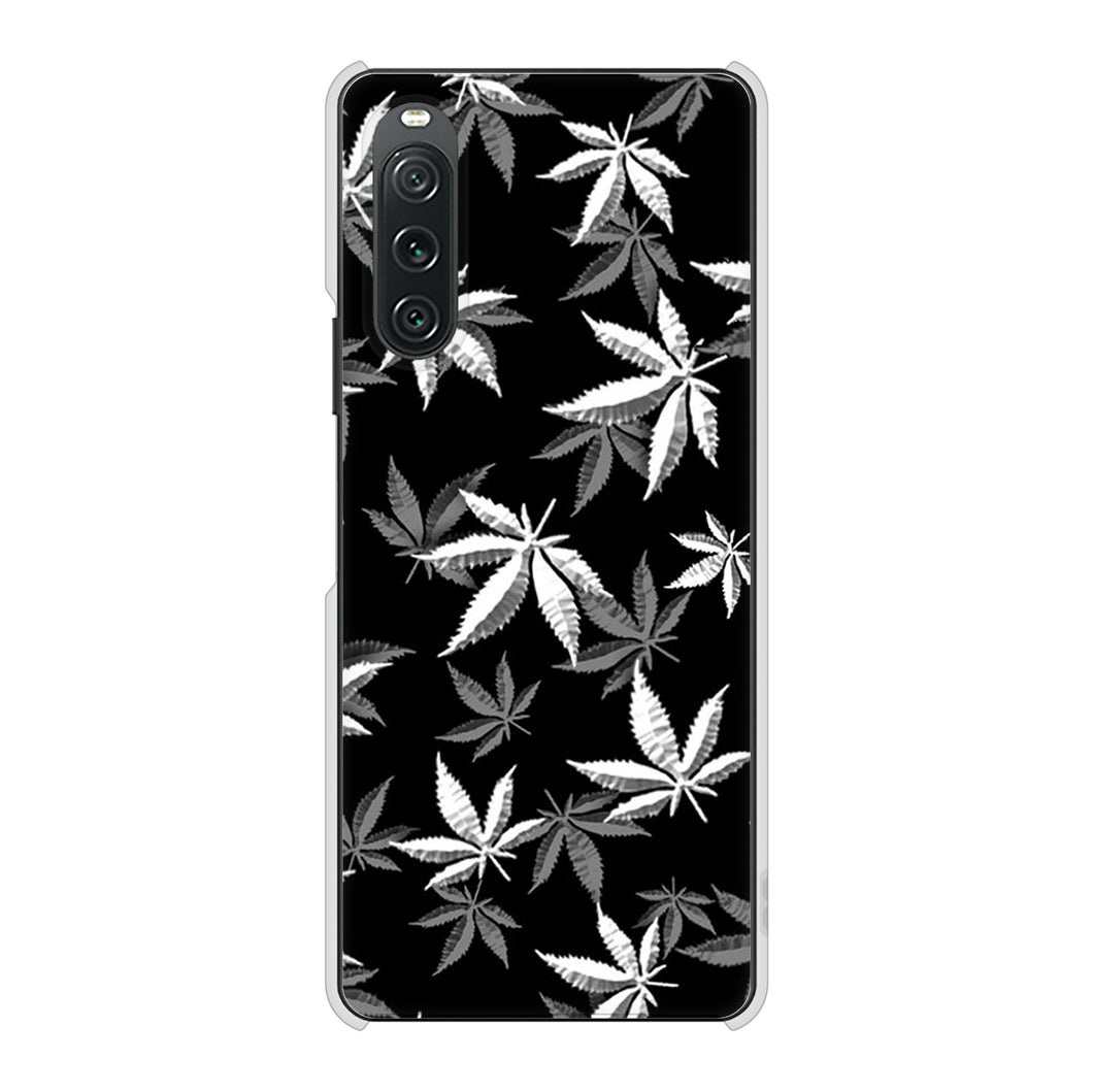 Xperia 10 V SOG11 au 高画質仕上げ 背面印刷 ハードケース 【064 モノトーン大麻ブラック】