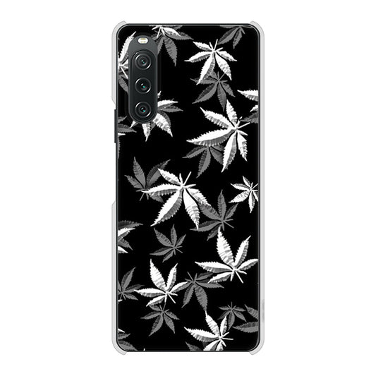Xperia 10 V SOG11 au 高画質仕上げ 背面印刷 ハードケース 【064 モノトーン大麻ブラック】