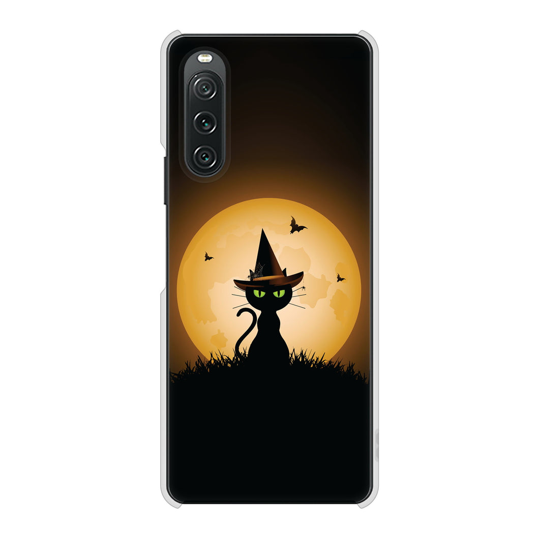 Xperia 10 V SOG11 au 高画質仕上げ 背面印刷 ハードケース夜とネコ
