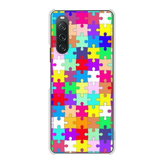 Xperia 10 V SOG11 au 高画質仕上げ 背面印刷 ハードケース 【727 カラフルパズル】