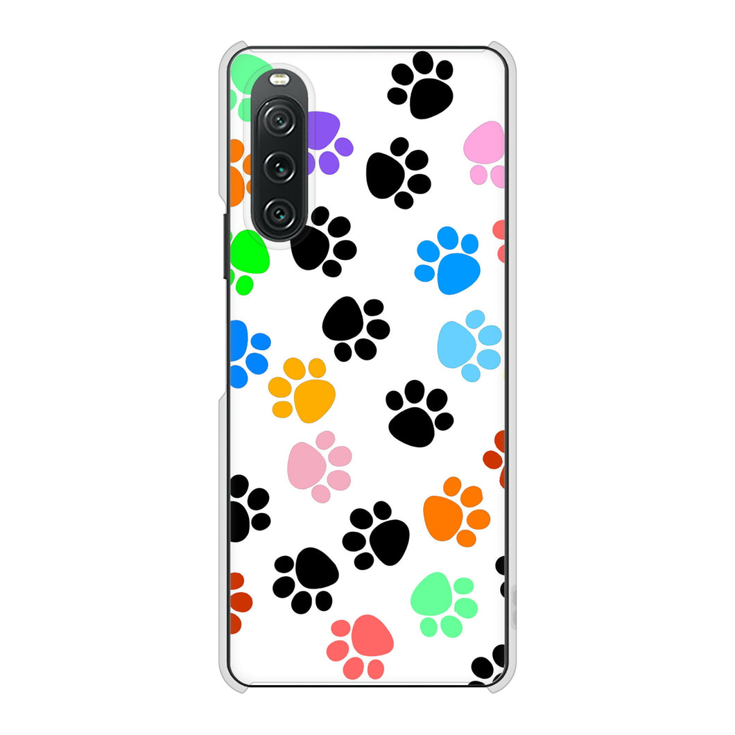 Xperia 10 V SOG11 au 高画質仕上げ 背面印刷 ハードケース 【1108 あしあとカラフル】