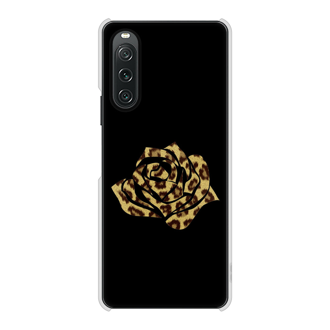 Xperia 10 V SOG11 au 高画質仕上げ 背面印刷 ハードケース 【1184 ヒョウのバラ(茶)】