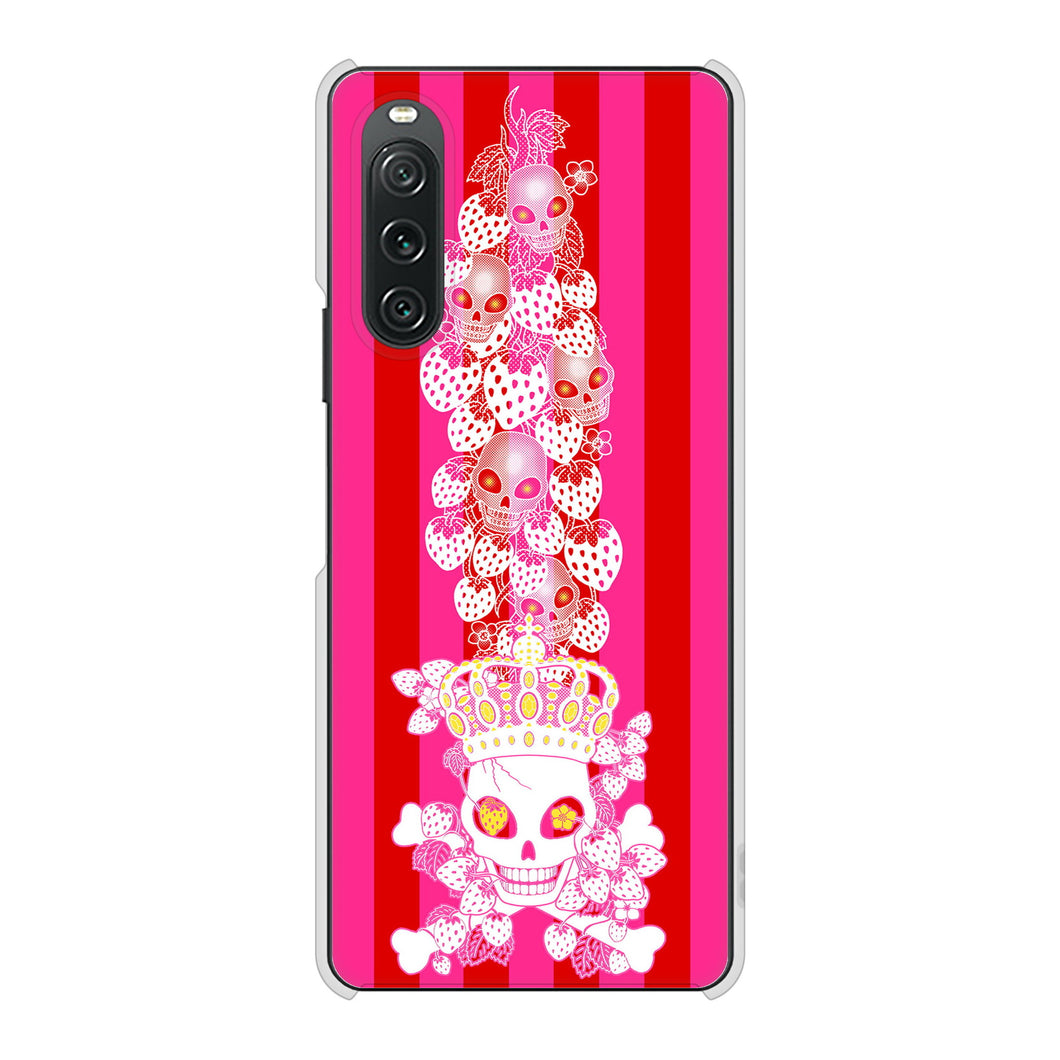 Xperia 10 V SOG11 au 高画質仕上げ 背面印刷 ハードケースむかいあぐる 苺骸骨王冠蔦