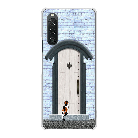 Xperia 10 V SOG11 au 高画質仕上げ 背面印刷 ハードケース猫とドア