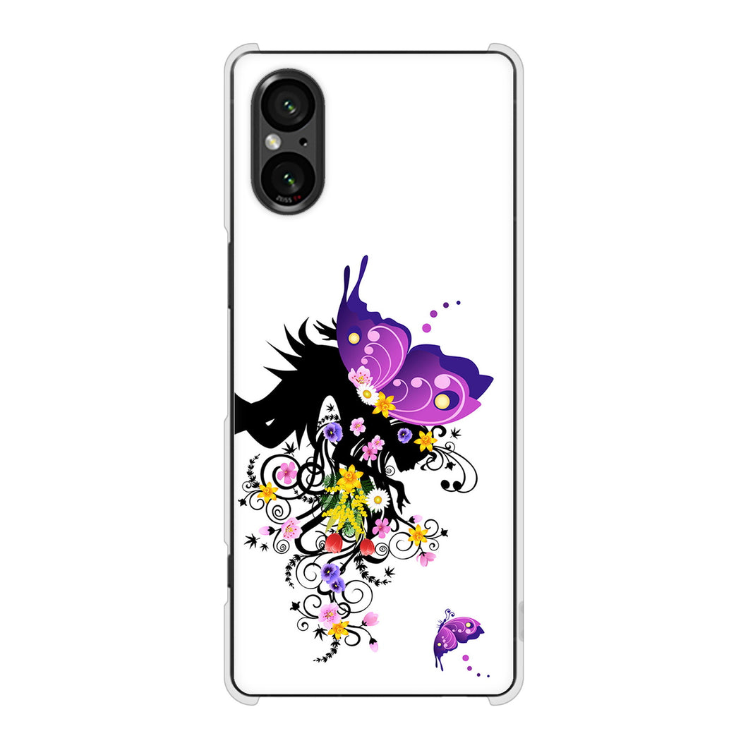 Xperia 5 V SOG12 au 高画質仕上げ 背面印刷 ハードケースバタフライ