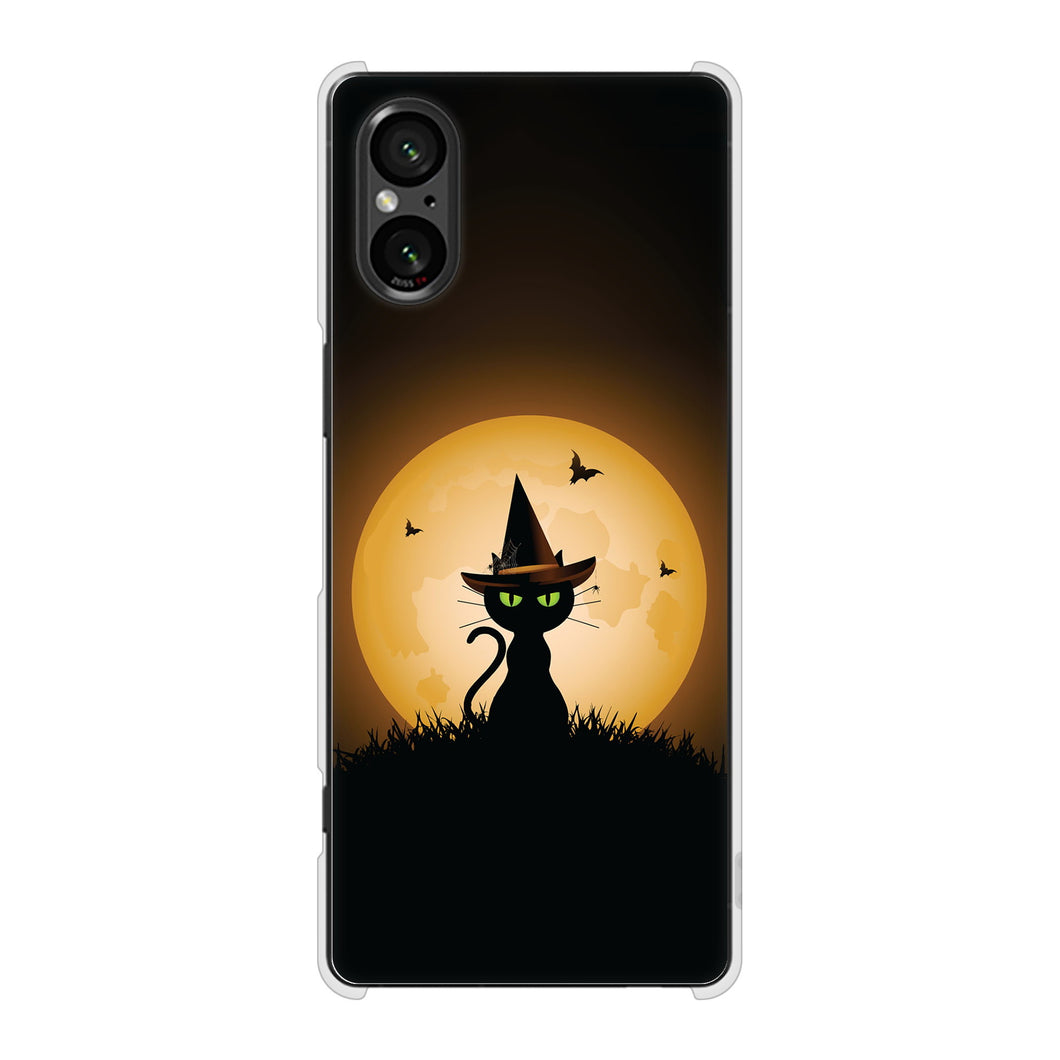 Xperia 5 V SOG12 au 高画質仕上げ 背面印刷 ハードケース夜とネコ