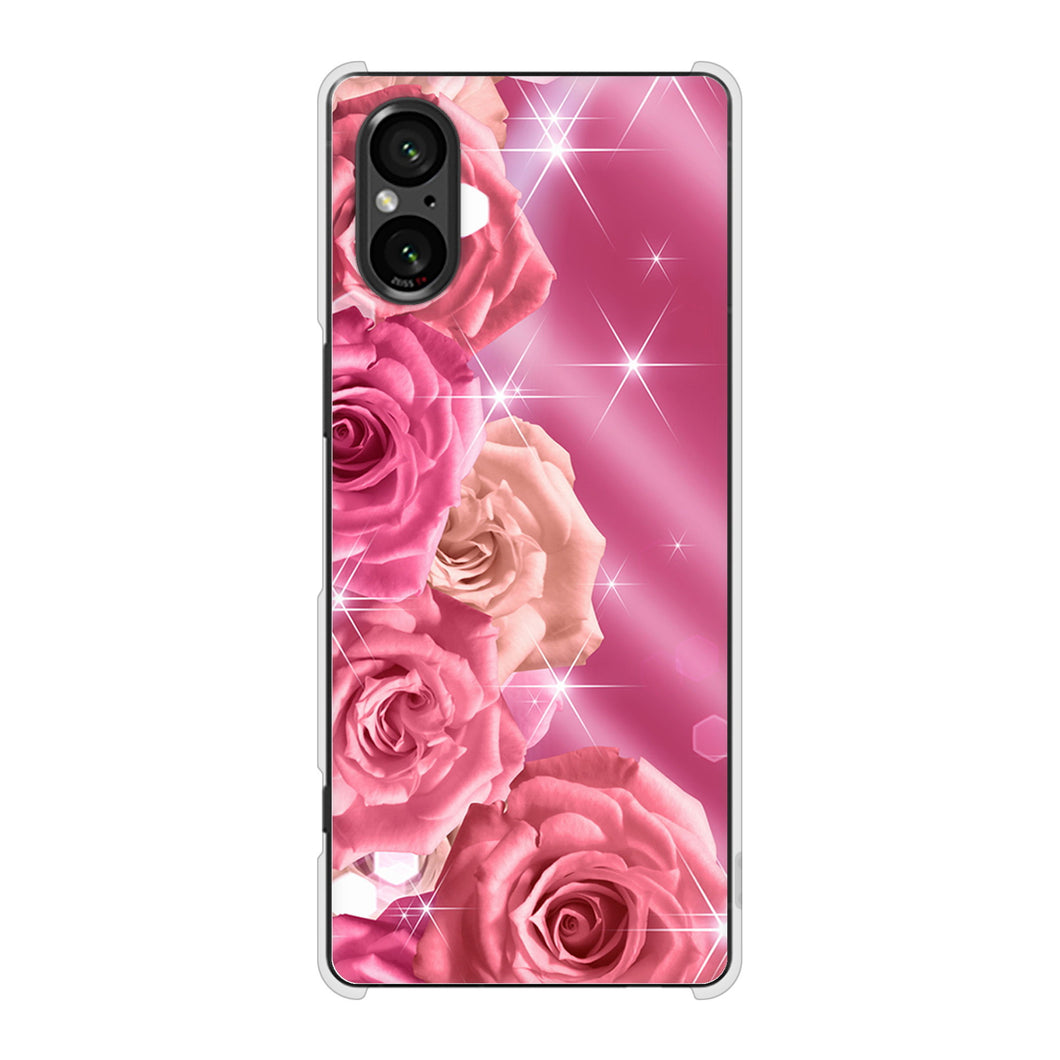 Xperia 5 V SOG12 au 高画質仕上げ 背面印刷 ハードケース 【1182 ピンクの薔薇に誘われて】