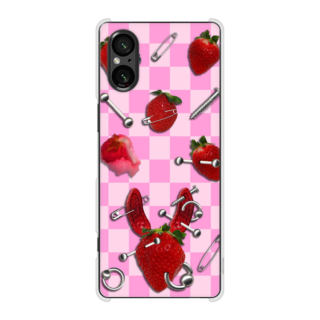 Xperia 5 V SOG12 au 高画質仕上げ 背面印刷 ハードケースむかいあぐる 苺パンク