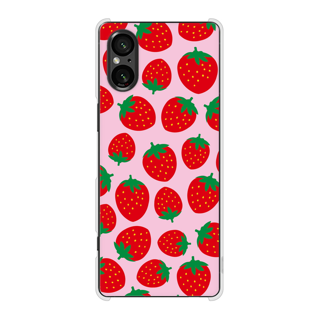 Xperia 5 V SOG12 au 高画質仕上げ 背面印刷 ハードケース小さいイチゴ模様