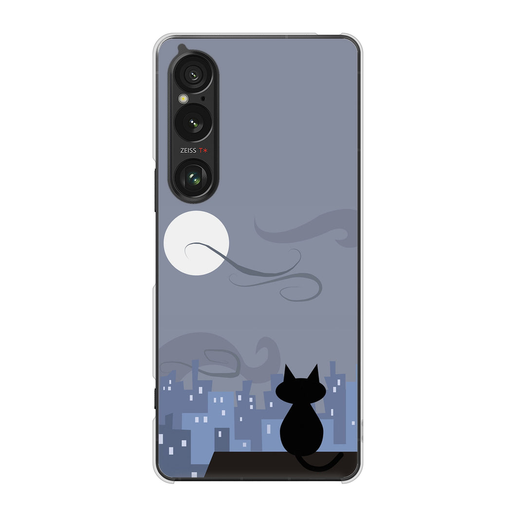 Xperia 1 VI SOG13 au 高画質仕上げ 背面印刷 ハードケース夜とネコ