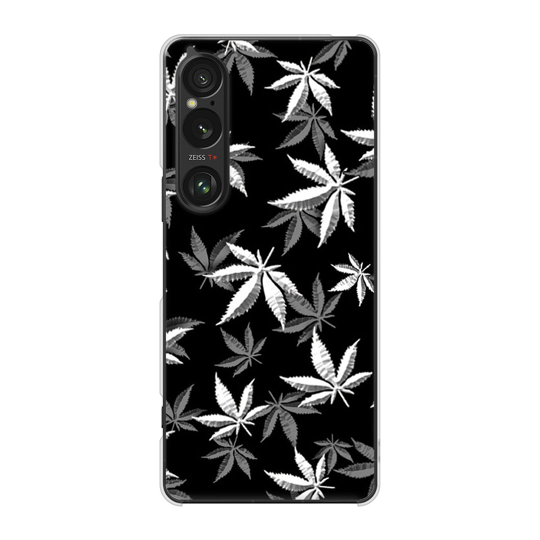 Xperia 1 VI SOG13 au 高画質仕上げ 背面印刷 ハードケース 【064 モノトーン大麻ブラック】