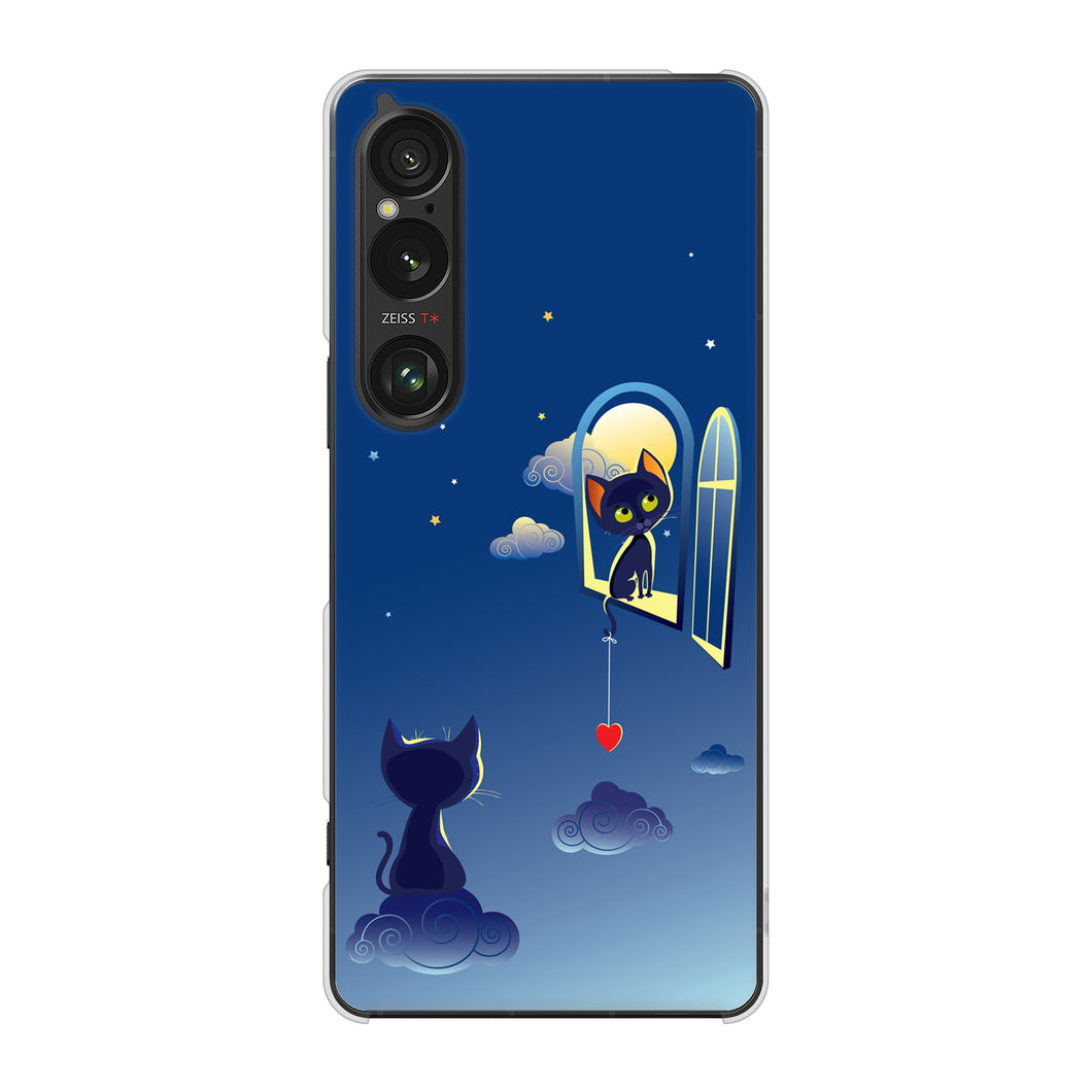 Xperia 1 VI SOG13 au 高画質仕上げ 背面印刷 ハードケース夜とネコ