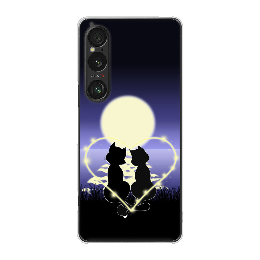 Xperia 1 VI SOG13 au 高画質仕上げ 背面印刷 ハードケース夜とネコ