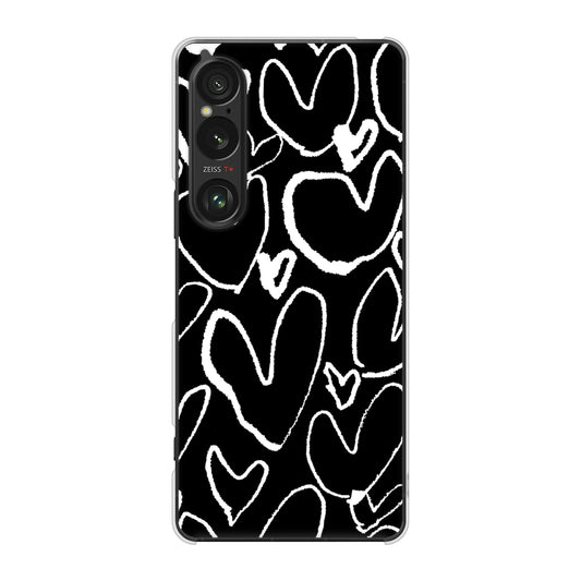 Xperia 1 VI SOG13 au 高画質仕上げ 背面印刷 ハードケース 【1124 ハート BK&WH】