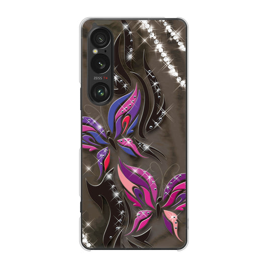 Xperia 1 VI SOG13 au 高画質仕上げ 背面印刷 ハードケース 【1164 キラめくストーンと蝶】