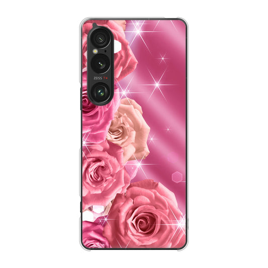 Xperia 1 VI SOG13 au 高画質仕上げ 背面印刷 ハードケース 【1182 ピンクの薔薇に誘われて】