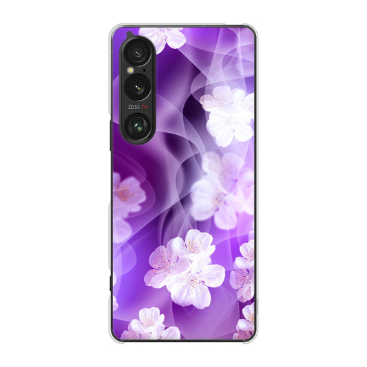 Xperia 1 VI SOG13 au 高画質仕上げ 背面印刷 ハードケース 【1211 桜とパープルの風】
