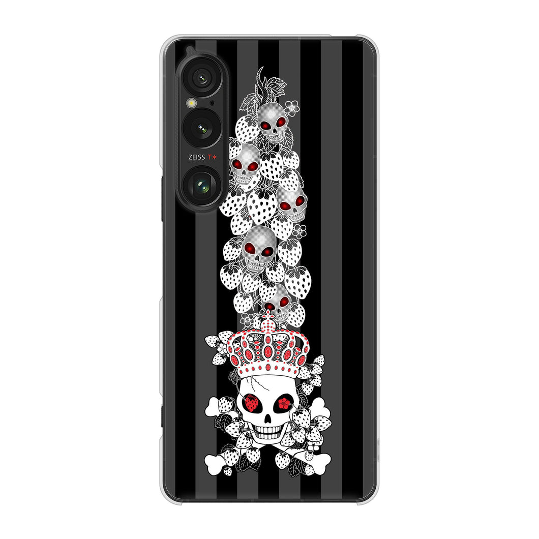 Xperia 1 VI SOG13 au 高画質仕上げ 背面印刷 ハードケースむかいあぐる 苺骸骨王冠蔦