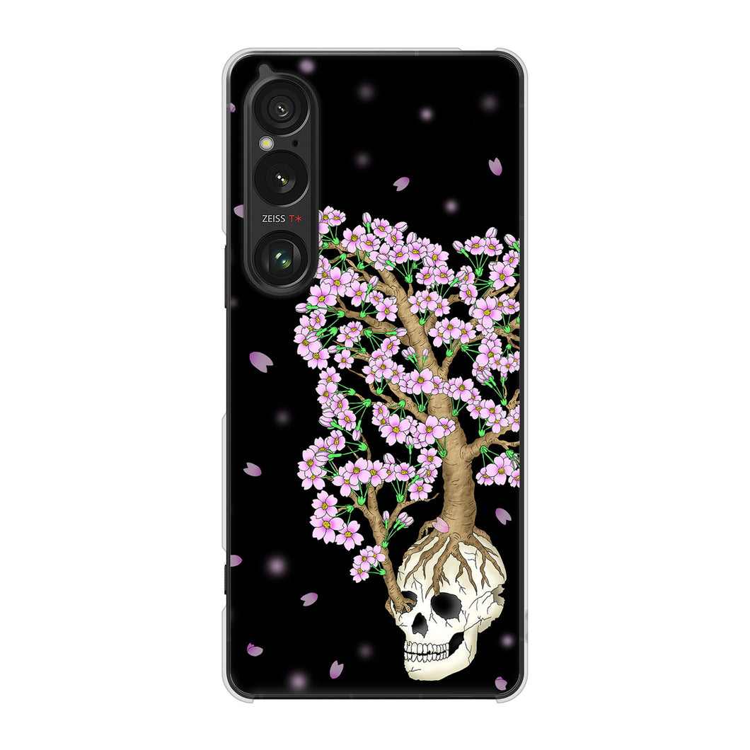 Xperia 1 VI SOG13 au 高画質仕上げ 背面印刷 ハードケースむかいあぐる 苺骸骨王冠蔦