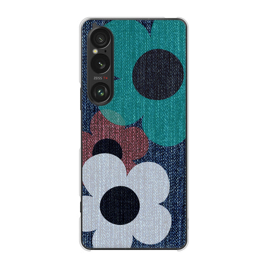 Xperia 1 VI SOG13 au 高画質仕上げ 背面印刷 ハードケース 【EK869 ルーズフラワーinデニム風】