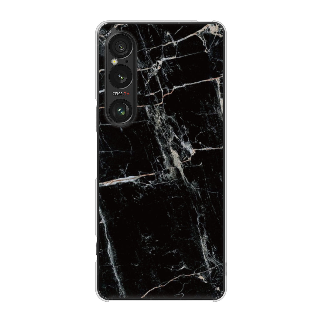 Xperia 1 VI SOG13 au 高画質仕上げ 背面印刷 ハードケース大理石BK