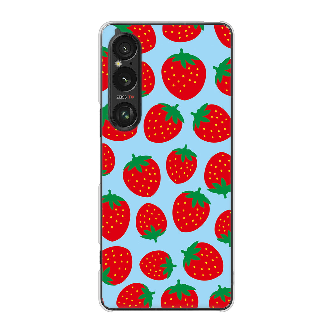 Xperia 1 VI SOG13 au 高画質仕上げ 背面印刷 ハードケース小さいイチゴ模様