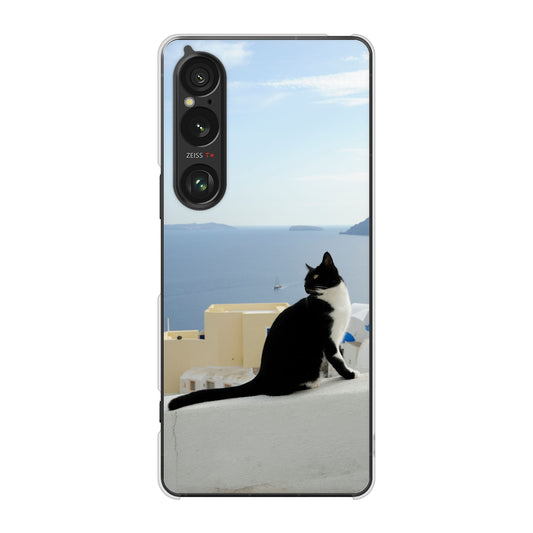Xperia 1 VI SOG13 au 高画質仕上げ 背面印刷 ハードケース 【VA805 ネコと地中海】