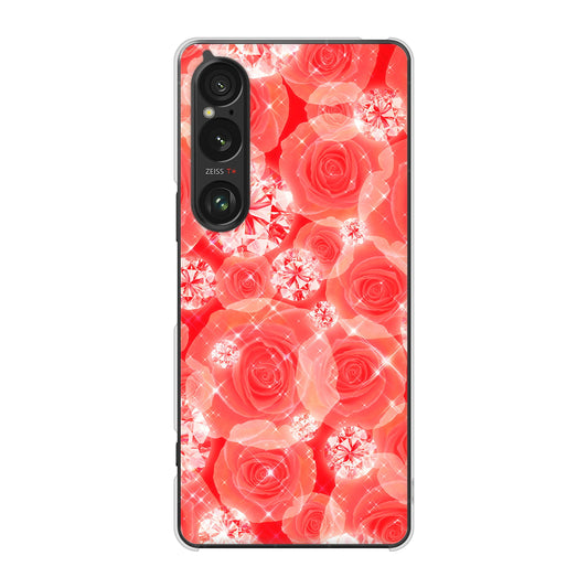 Xperia 1 VI SOG13 au 高画質仕上げ 背面印刷 ハードケース 【VA816 ダイヤモンドとバラ】
