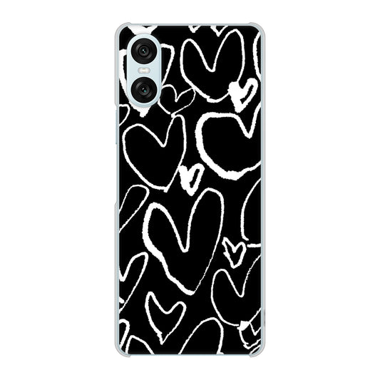 Xperia 10 VI SOG14 au 高画質仕上げ 背面印刷 ハードケース 【1124 ハート BK&WH】