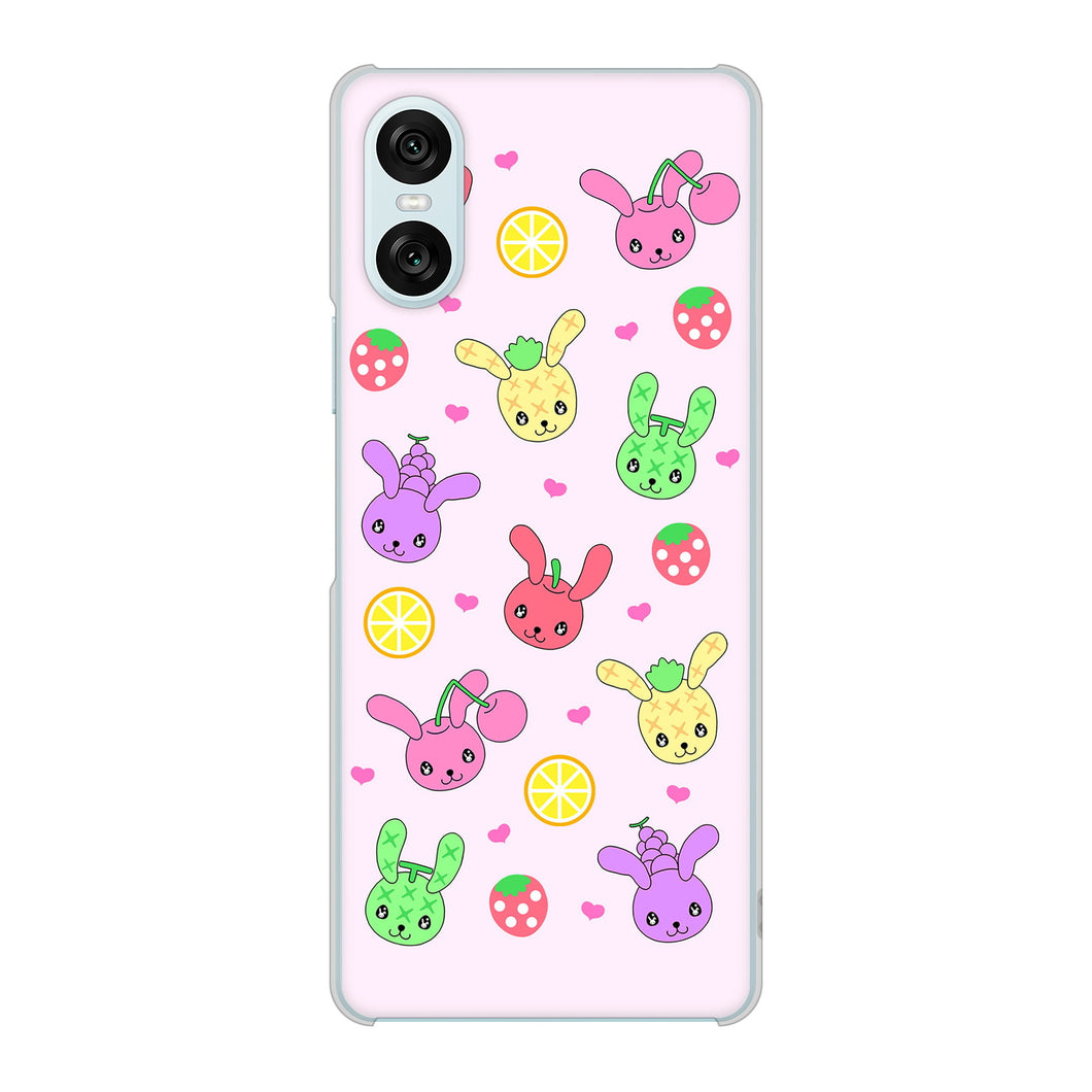 Xperia 10 VI SOG14 au 高画質仕上げ 背面印刷 ハードケースむかいあぐる フルーツうさぎのブルーラビッツ