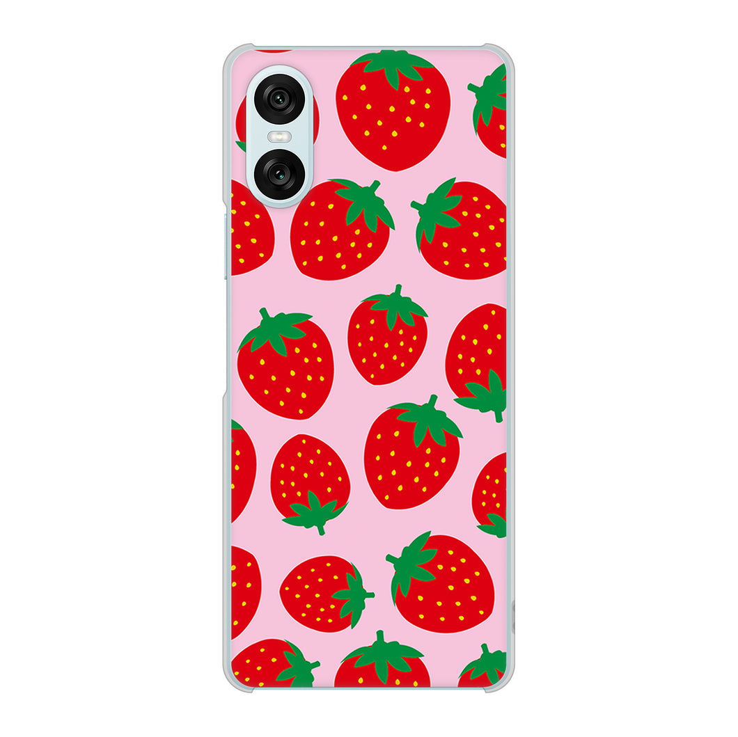 Xperia 10 VI SOG14 au 高画質仕上げ 背面印刷 ハードケース小さいイチゴ模様