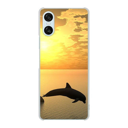 Xperia 10 VI SOG14 au 高画質仕上げ 背面印刷 ハードケース 【VA845 夕暮れのドルフィン】