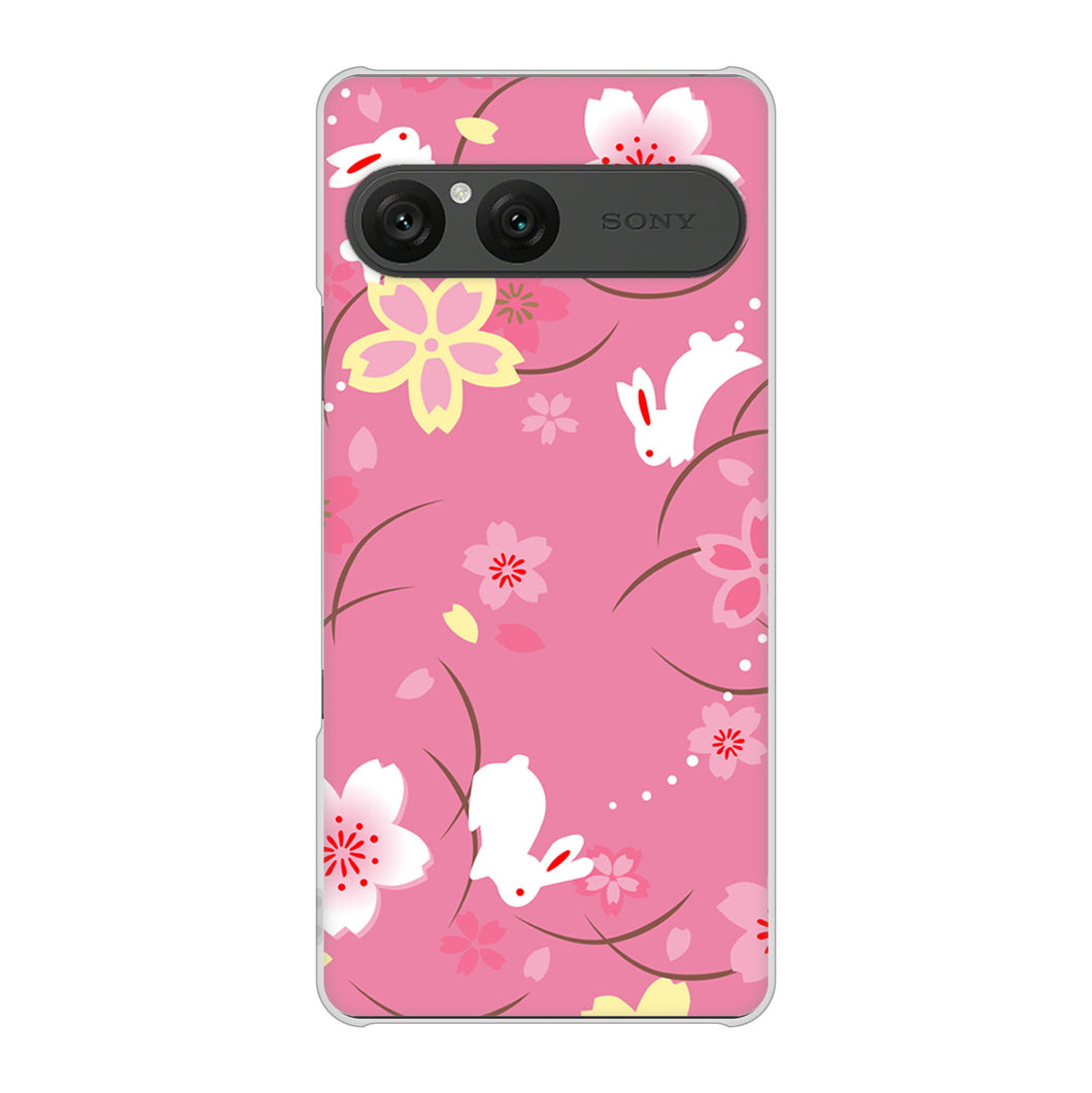 Xperia 10 VII SOG16 au 高画質仕上げ 背面印刷 ハードケース 【149 桜と白うさぎ】