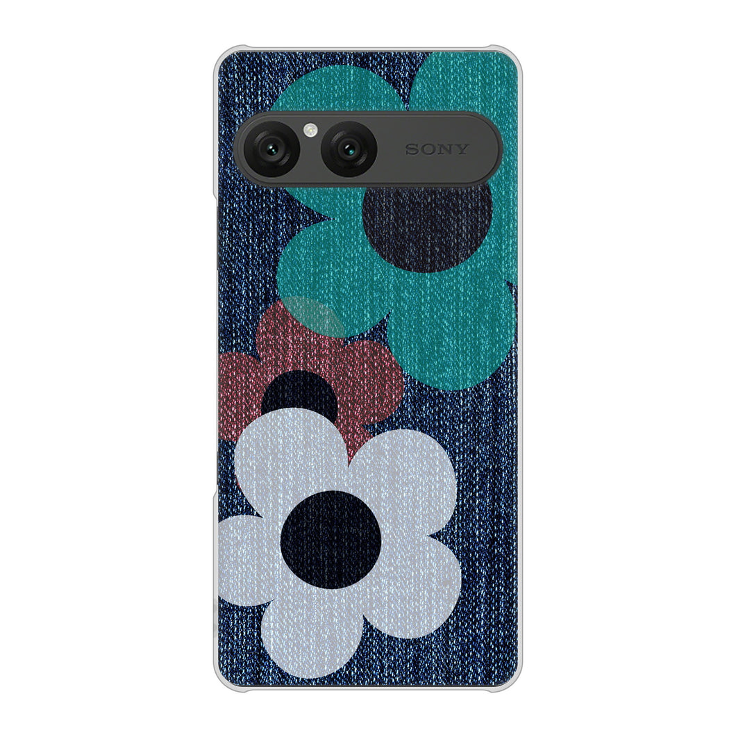 Xperia 10 VII SOG16 au 高画質仕上げ 背面印刷 ハードケース 【EK869 ルーズフラワーinデニム風】