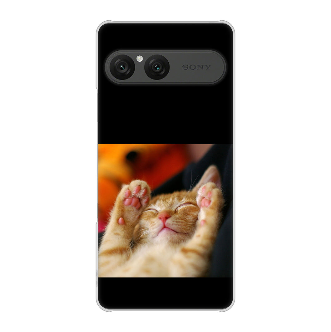 Xperia 10 VII SOG16 au 高画質仕上げ 背面印刷 ハードケース 【VA804 爆睡するネコ】