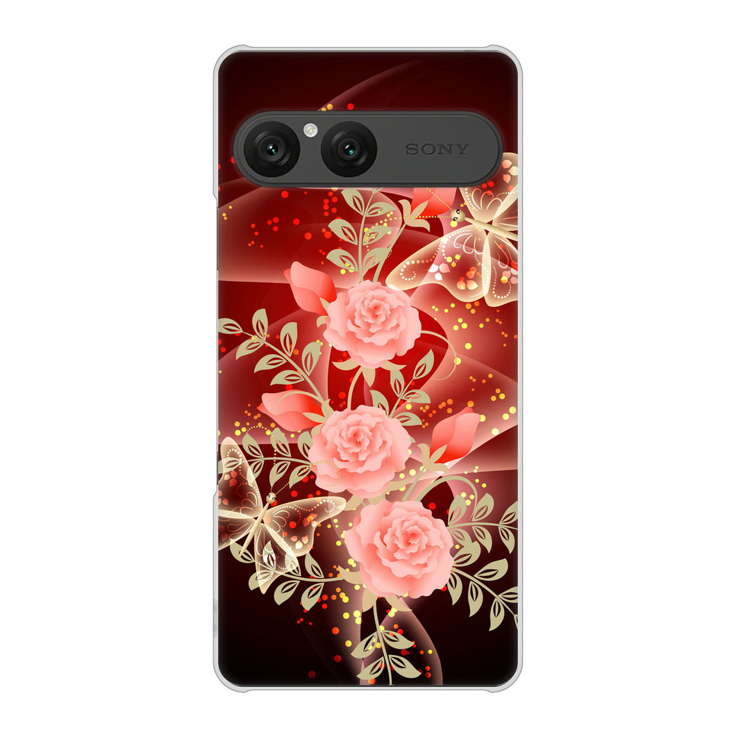 Xperia 10 VII SOG16 au 高画質仕上げ 背面印刷 ハードケース 【VA824 魅惑の蝶とピンクのバラ】