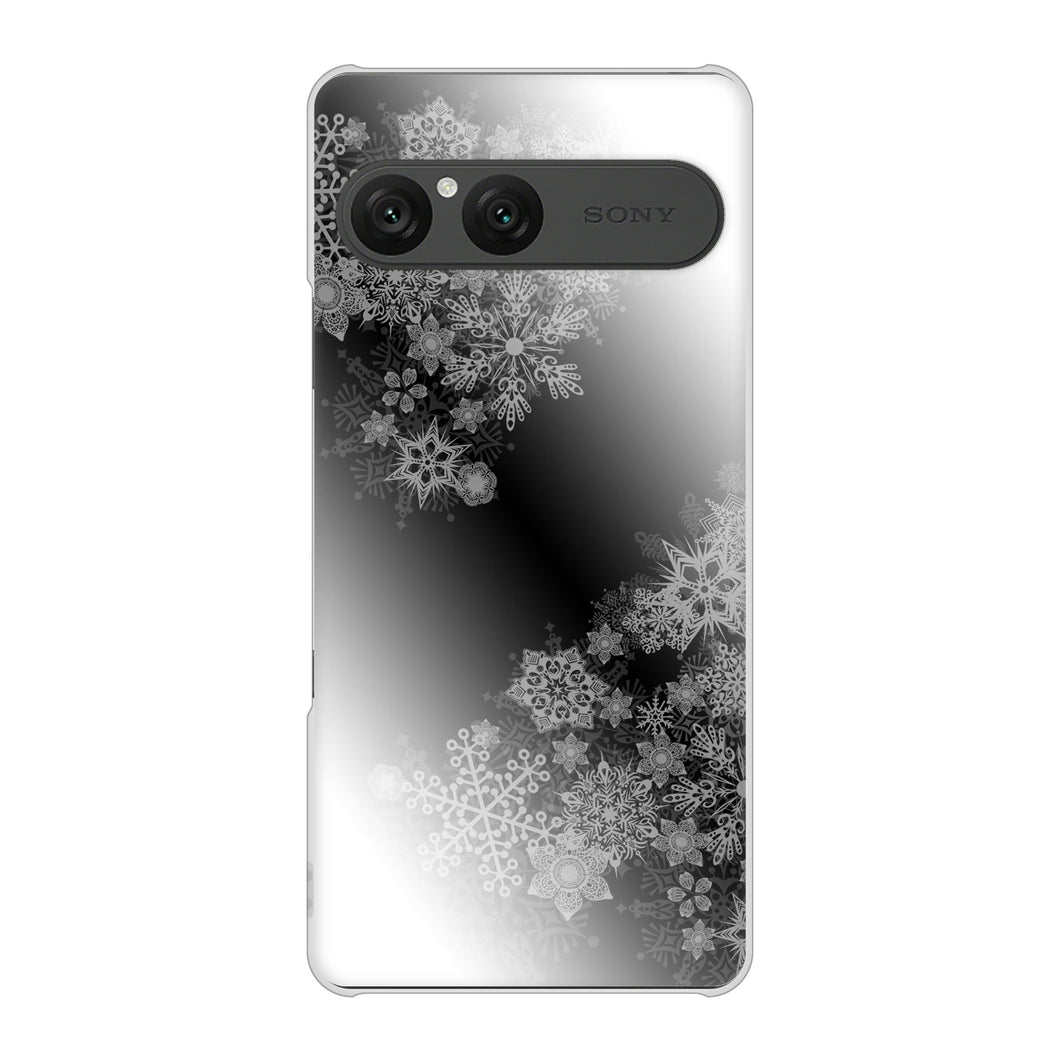 Xperia 10 VII SOG16 au 高画質仕上げ 背面印刷 ハードケース 【YJ340 モノトーン 雪の結晶 】