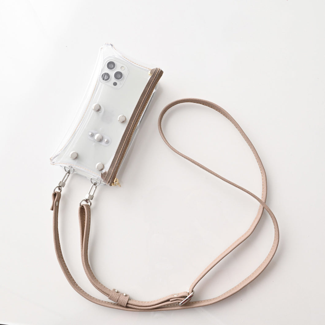 シュリンクレザー 本革 スマホ用ショルダーストラップ シルバー金具 約75~134cm