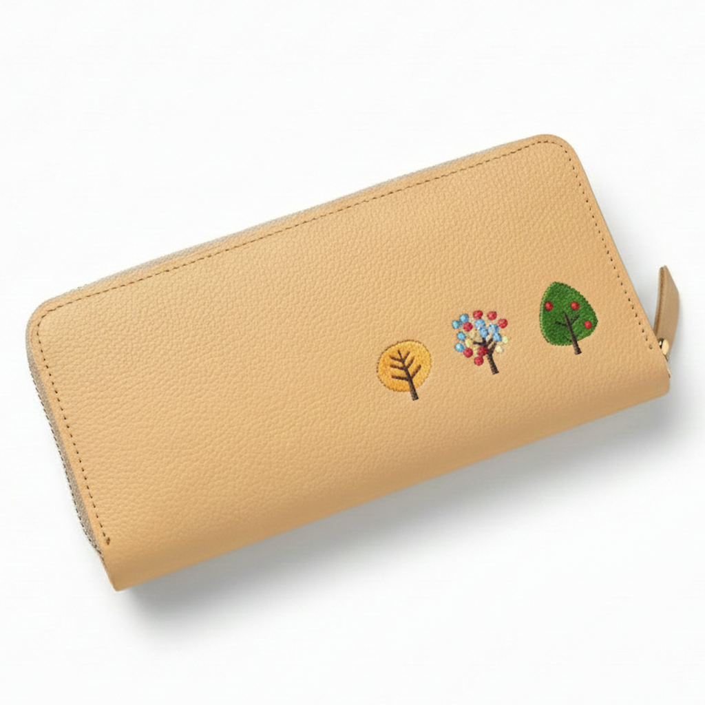 シマエナガとネコ じゃばら式 ロングウォレット 【 シュリンクレザー 刺繍 】長財布 本革 姫路レザー