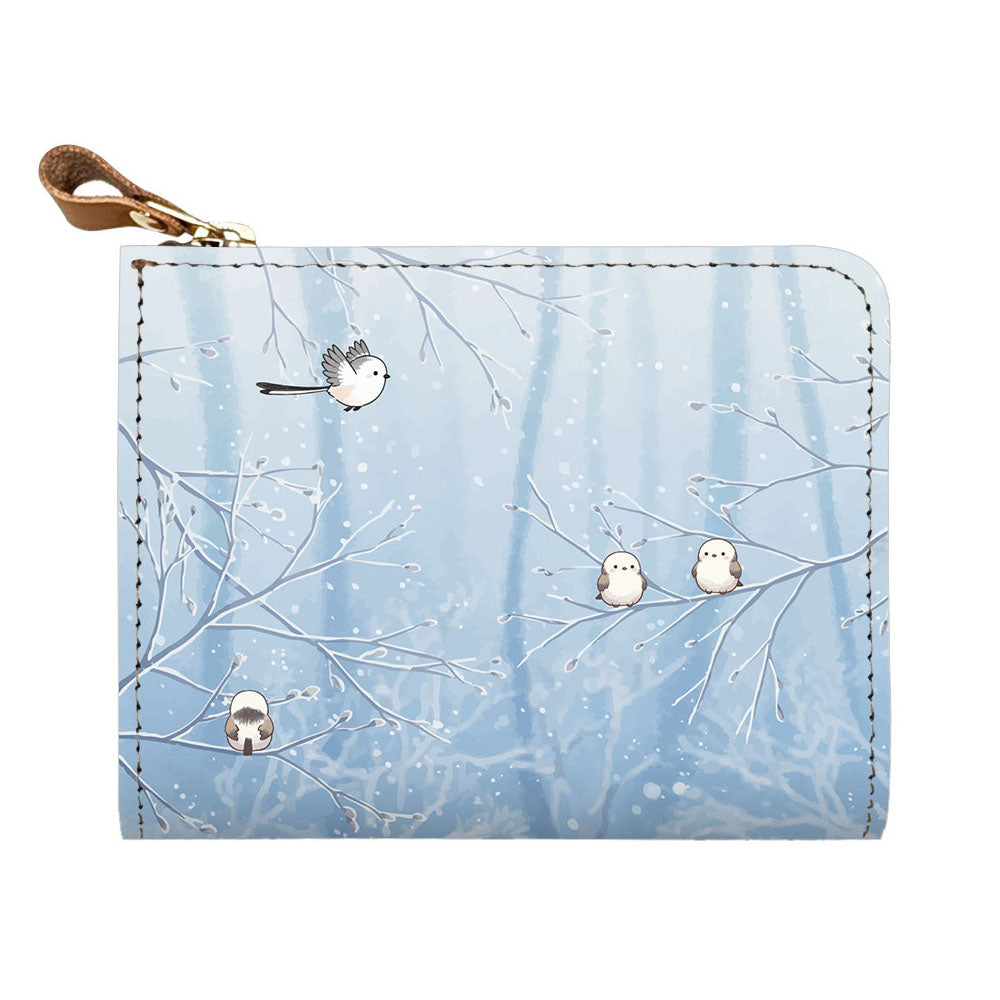 シマエナガとかわいい時間 マチあり L字ファスナー 小さいミニ財布 姫路レザー ミニウォレット